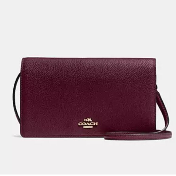 Coach Red Burgundy Leather Hayden Foldover Crossbody Clutch - Picture 1 of 12